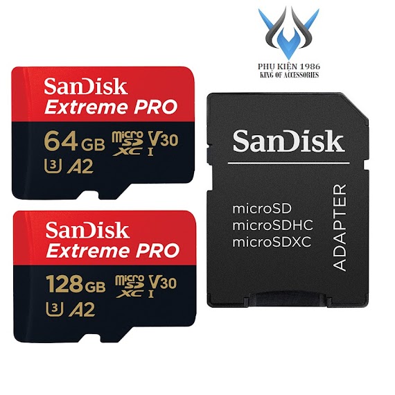 Thẻ Nhớ Microsdxc Sandisk Extreme Pro 64Gb / 128Gb A2 V30 U3 4K R170Mb/S W90Mb/S (Đen)