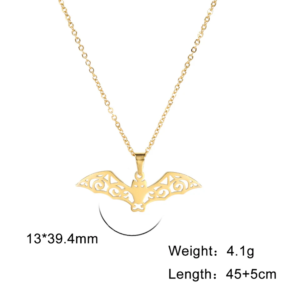 Collier en acier titane avec pendentif chauve-souris creux, acier inoxydable 304, motif original, résistant à l'eau, cadeau idéal pour un look unique et moderne.