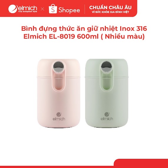 [Lifemcmbp4 - 12% Đơn 250K] Bình Đựng Thức Ăn Giữ Nhiệt Inox 316 Elmich El - 8019 Dung Tích 600Ml ( Nhiều Màu)