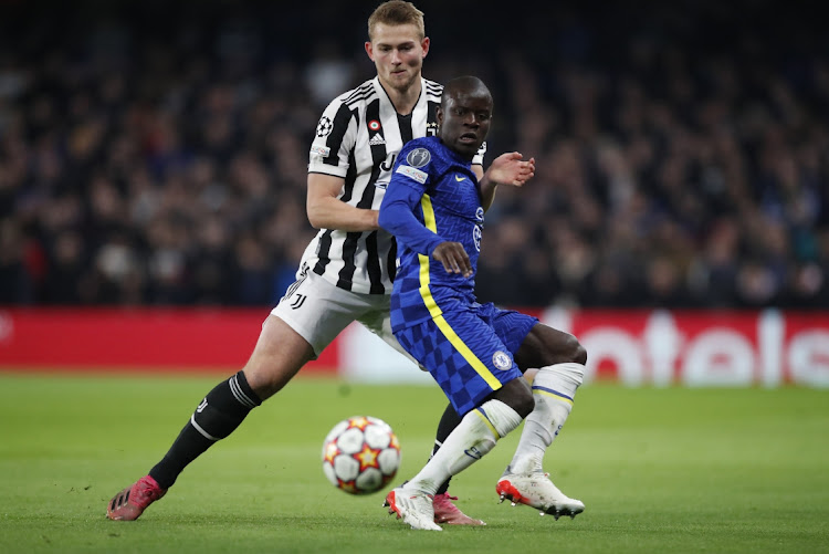 Juventus' Matthijs de Ligt challenges Chelsea's N'Golo Kante in their Champions League match at Stamford Bridge, London on November 23, 2021