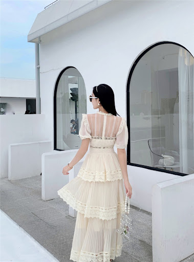 Title 4, French Short-sleeved Cake Skirt Long Dress
