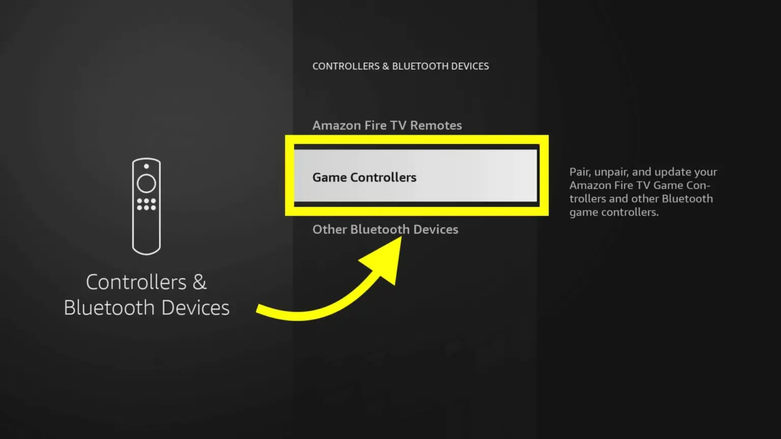 Click on Game Controllers on your Fire TV