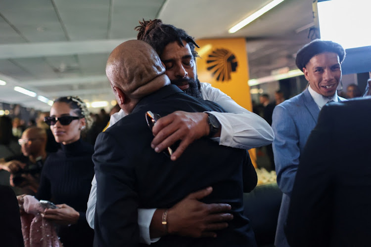 Luke Fleurs' father Theodore Fleurs at the memorial service at FNB Stadium in Johannesburg on Thursday for the Kaizer Chiefs player who was killed in a hijacking last week.