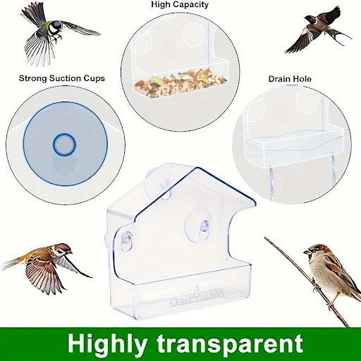 1pc Window Bird Feeder For Outside, Transparent Plastic Window Bird Feeders With Strong Suction Cups, Transparent Birds 