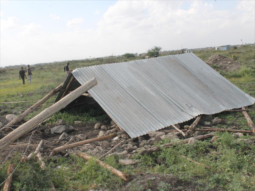 One of the structures demolished on the Mulinge scheme land in Mlolongo, Machakos County on Saturday, January 19, 2019. /GEORGE OWITI