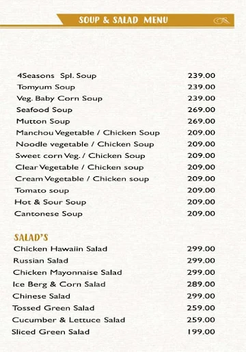 4 Seasons menu 