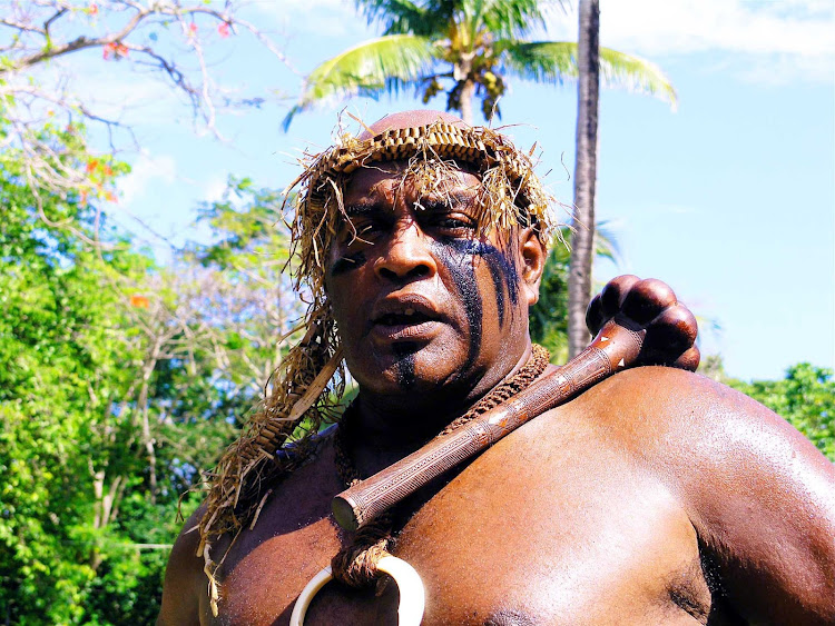 A Fiji warrior in traditional garb.