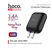 Củ Sạc Hoco Hk2 Sạc Nhanh 3.4A Chân Cắm Dẹt Hổ Trợ Cho Nhiều Thiết Bị Sạc Qua Cổng Usb