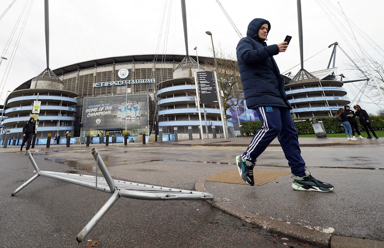 General view outside the Etihad stadium during storm Ciara after the game is postponed