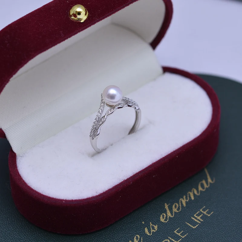 Freshwater Pearl Perfect Circle White Ring S925 Silver Adjustable. Elegant, timeless design with a perfect freshwater pe