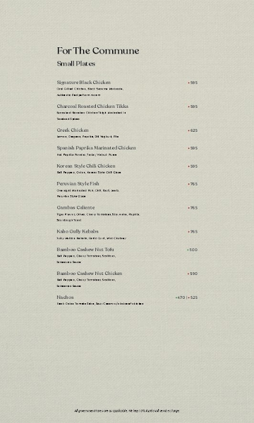 One8 Commune menu 