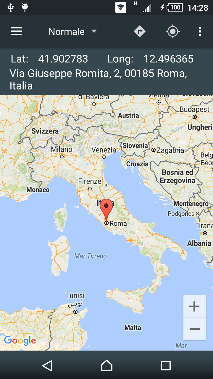 Android application Map Coordinates screenshort