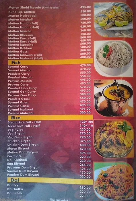 Hotel Kunal menu 