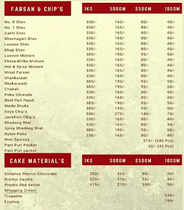 Royal Meethas Sweet And Dry Fruit Shop menu 