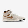 air jordan 1 mid se light all wood brown/white/light british tan/metallic gold