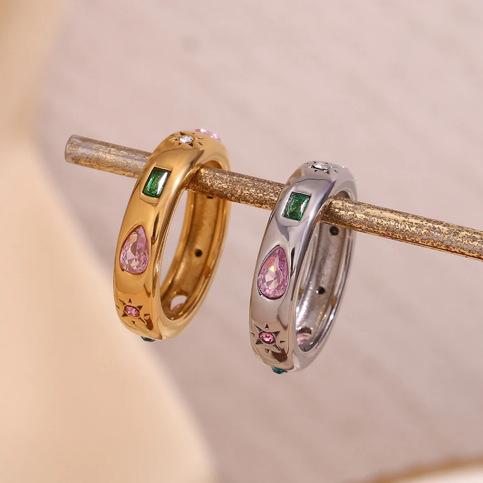 Waterdruppel geometrische kleur zirkonia ring voor dames. Een stijlvolle ring die je outfit compleet maakt, perfect voor dagelijks gebruik.