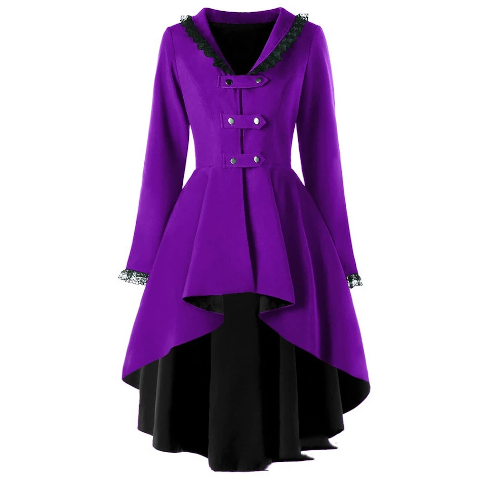 Manteau rétro à ourlet irrégulier long pour un style unique et élégant. Idéal pour un look tendance et original.