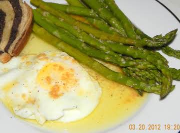 Black Butter Sauce over Steamed Asparagus