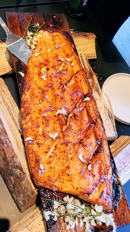 King Tide Fish and Shell, Cedar Plank Salmon with citrus chili glaze