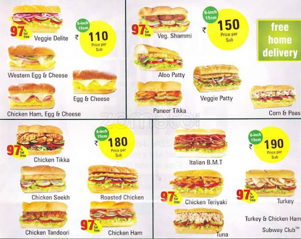 Subway menu 