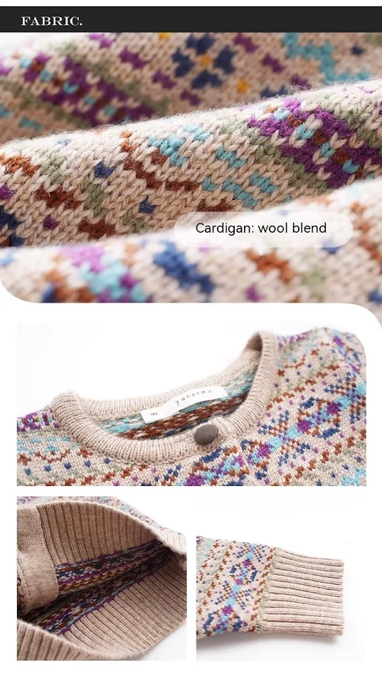 Meisjes Retro wollen cardigan, geborduurde blouse en geplooide rok set. Schattige vintage look, perfect voor een stijlvolle en comfortabele outfit.