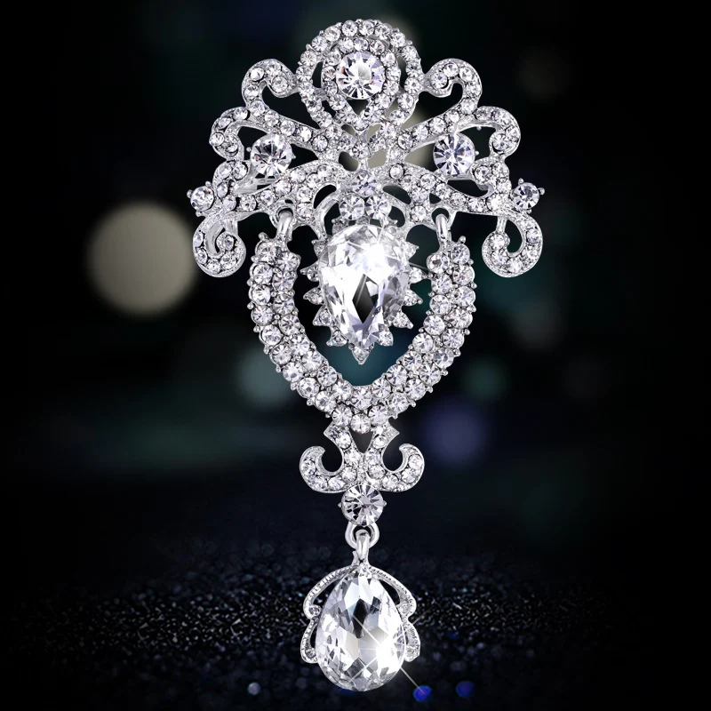 Title 3, Fashion Crown Crystal Corsage Pendant Glass Bro...