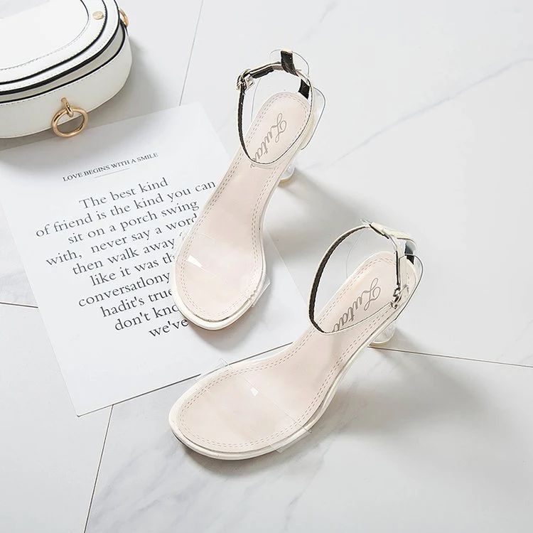 Sandalias de tacón alto transparentes estilo coreano para mujer, elegantes y cómodas, perfectas para fiestas y eventos especiales.