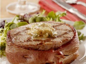 Bacon-Wrapped Pork Chops with Seasoned Butter