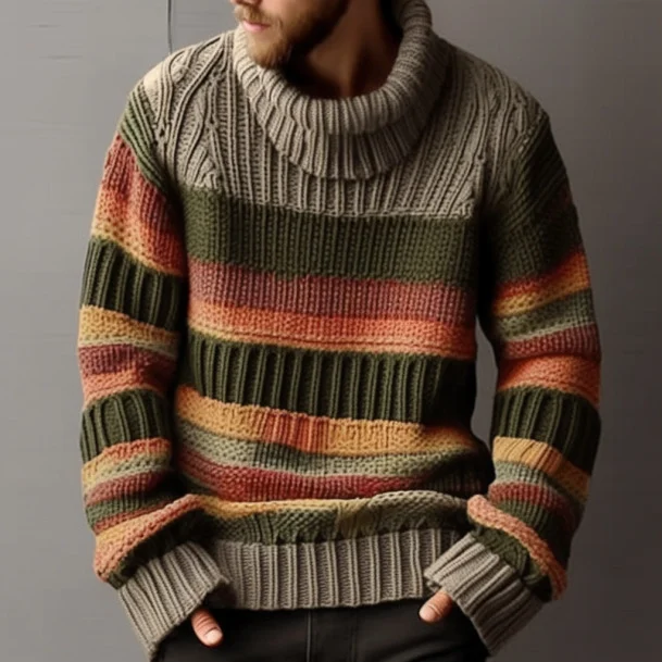 Europees en Amerikaans Turtleneck Sweater Herfst en Winter, Gebreid met Kleur Matching Kraag, Comfortabel en Modieus