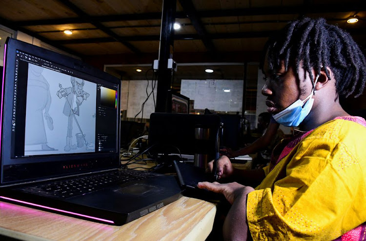 A worker from the Creatures Animation Studios work on their project at their office in Bugolobi suburb of Kampala, Uganda April 4, 2022.