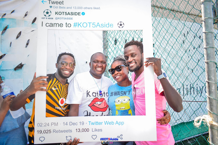 Odi Bet's Frank Munene, tournament organiser Alex Muange, Jambo Jet's Cynthia Namanja and a friend