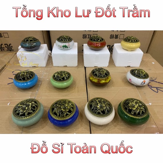 [ Giá Sỉ ] Lư Xông Nụ Trầm Hương - Đỉnh Đốt Nhang Khoanh Nhang Vòng Phong Thủy Bằng Gốm Sứ Vân Rạn Cao Cấp Kèm Lót Đế