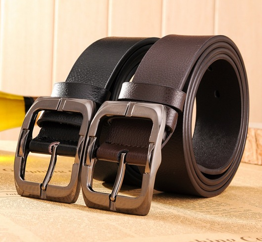 Cinto masculino de couro de luxo com fivela de pino, preto, para calças sociais de negócios. Cinto masculino de alta qualidade, marca nova.