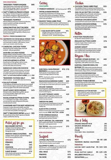 Salt - Indian Restaurant Bar & Grill menu 