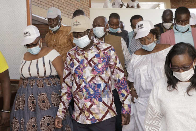 ODM leader Raila Odinga accompanied by senior political leaders and other Jubilee and ODM parties women leaders at Ufungamano House seeking to create awareness and push for support of the BBI on January 16, 2021.