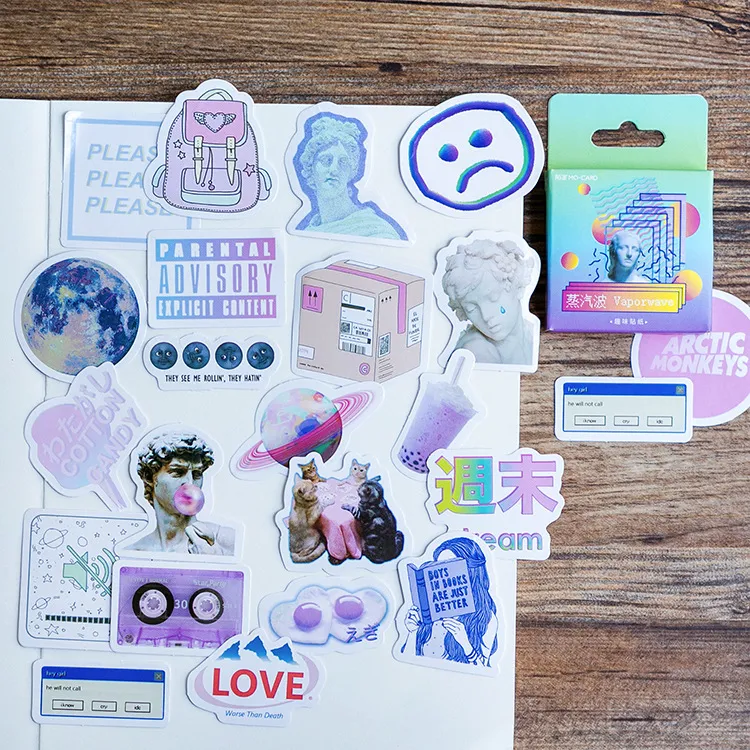 Autocollants Mocard Steam Wave Motifs Personnalisés pour Journal Matériel DIY Décoratif 46 Pièces Stickers pour Scellement et Création