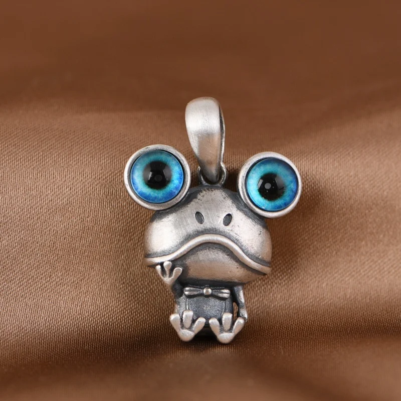 S925 Silber Retro Keroppi Cartoon Anhänger Persönlichkeit Charmantes Geschenk Einzigartiges Design Stilvoller Schmuck