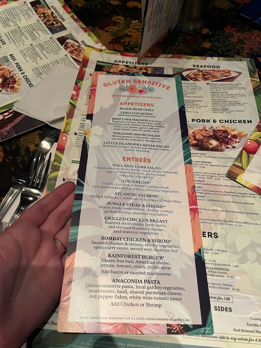 Rainforest Cafe gluten-free menu