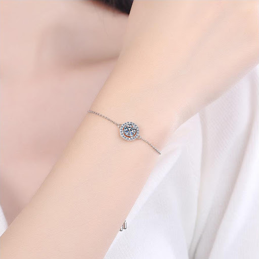 Title 2, 1 Carat Moissanite Bracelet S925 Silver Round B...
