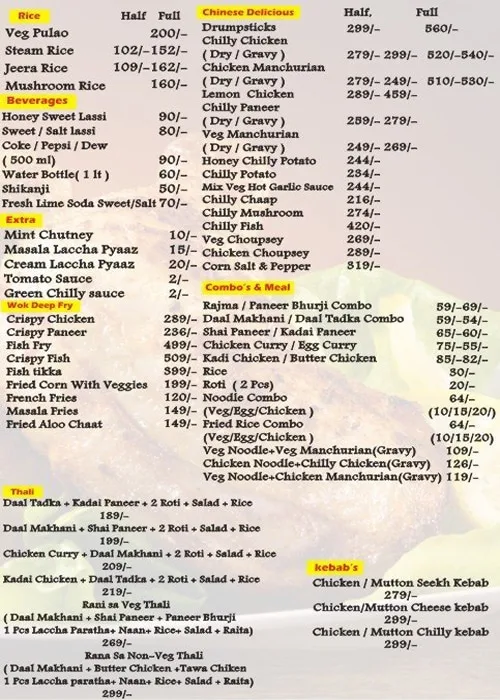 Nawab Saheb Durbar's menu 