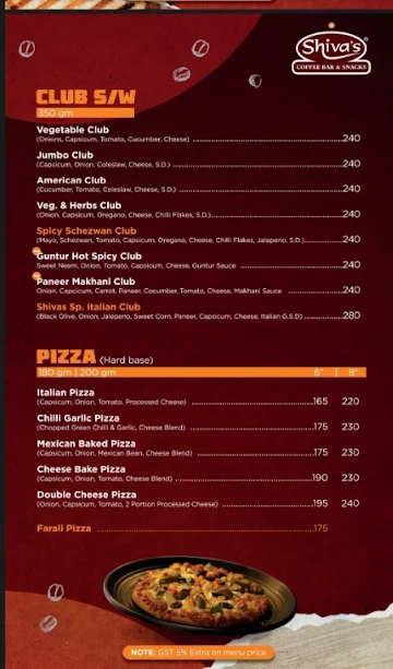 Shiva's Coffee Bar & Snacks menu 