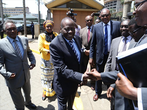 Nyeri Deputy Governor Samuel Wamathai and Governor Nderitu Gachagua at Parliament Buildings, where they were questioned on abuse of offi ce, corruption and gross violation of the Constitution on September 13 /HEZRON NJOROGE