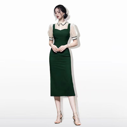 Title 8, Fitted Shirt Collar Panel Midi Dress