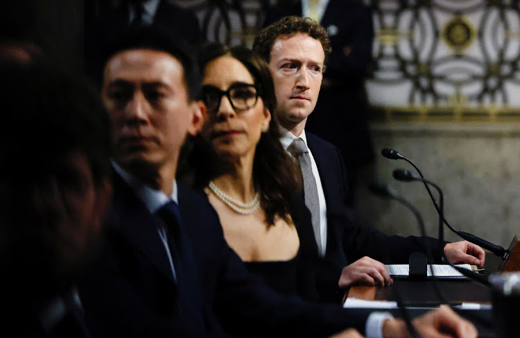 TikTok's CEO Shou Zi Chew, X's CEO Linda Yaccarino and Meta's CEO Mark Zuckerberg attend a Senate judiciary committee hearing on online child exploitation at the US Capitol in Washington, the US, January 31 2024. Picture: EVELYN HOCKSTEIN/REUTERS