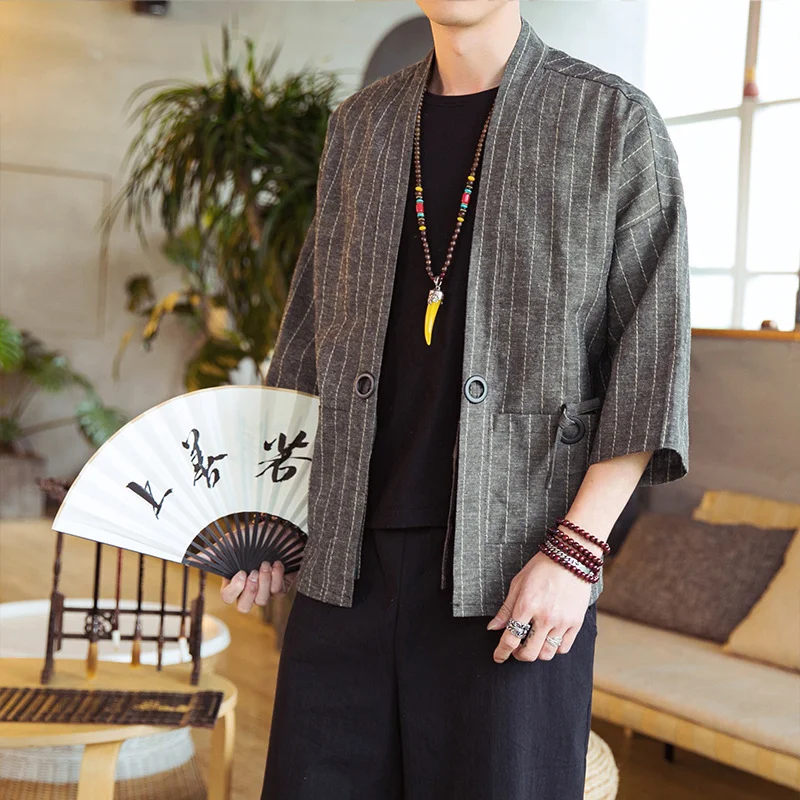 Cardigan a righe da uomo Daopao, cappotto sottile. Leggero ed elegante, perfetto per un look casual e moderno. Ideale per la primavera e l'estate.