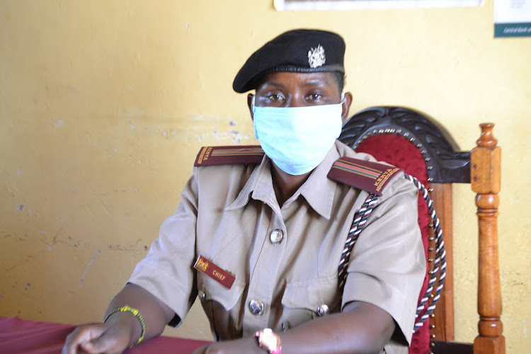 Kamuwongo chief Jane Mwende in her office on Tuesday, May 26