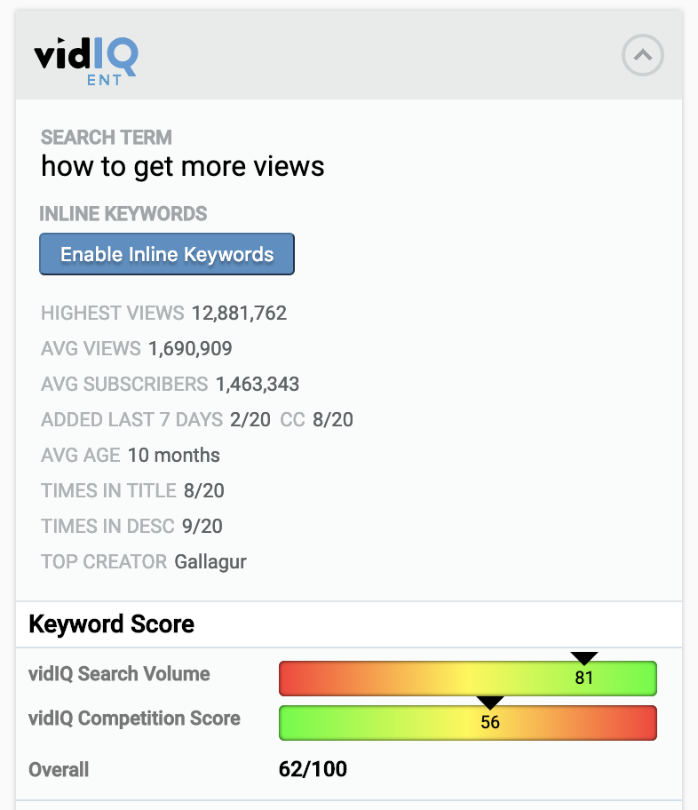 vidIQ keyword ideas