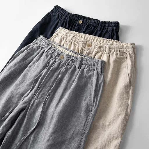 Title 7, Pantalon décontracté homme en coton et lin, tai...