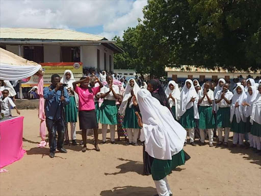 Pupils of Mokowe Arid zone during a past function at the school./FILE