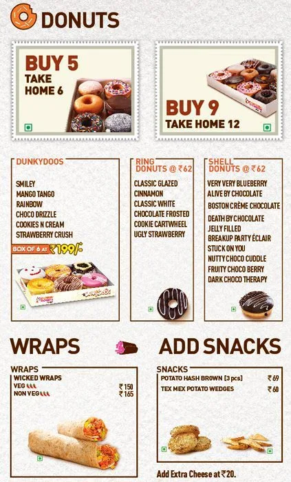 Dunkin' menu 